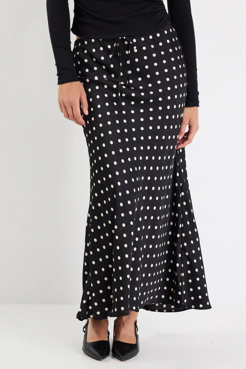 Rarity Black White Polka dot Bias Maxi Skirt