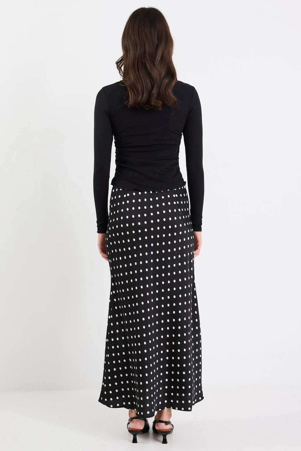 Rarity Black White Polka dot Bias Maxi Skirt