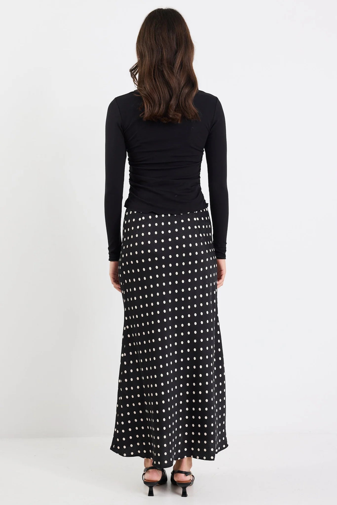Rarity Black White Polka dot Bias Maxi Skirt