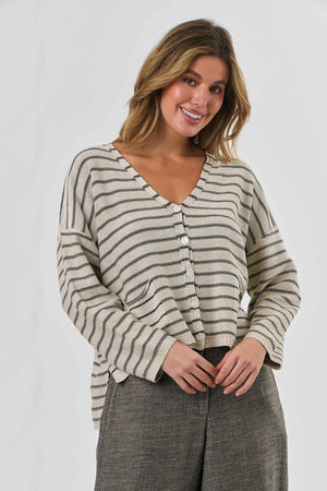 Stripe Cardi in Hessian