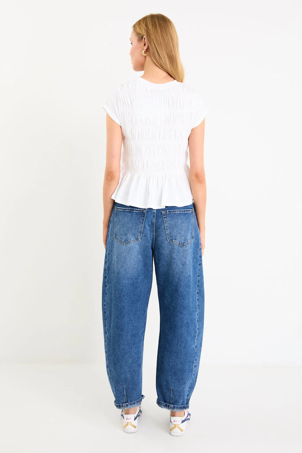 Neat White Shirred Detail Tee.  Stories Be Told