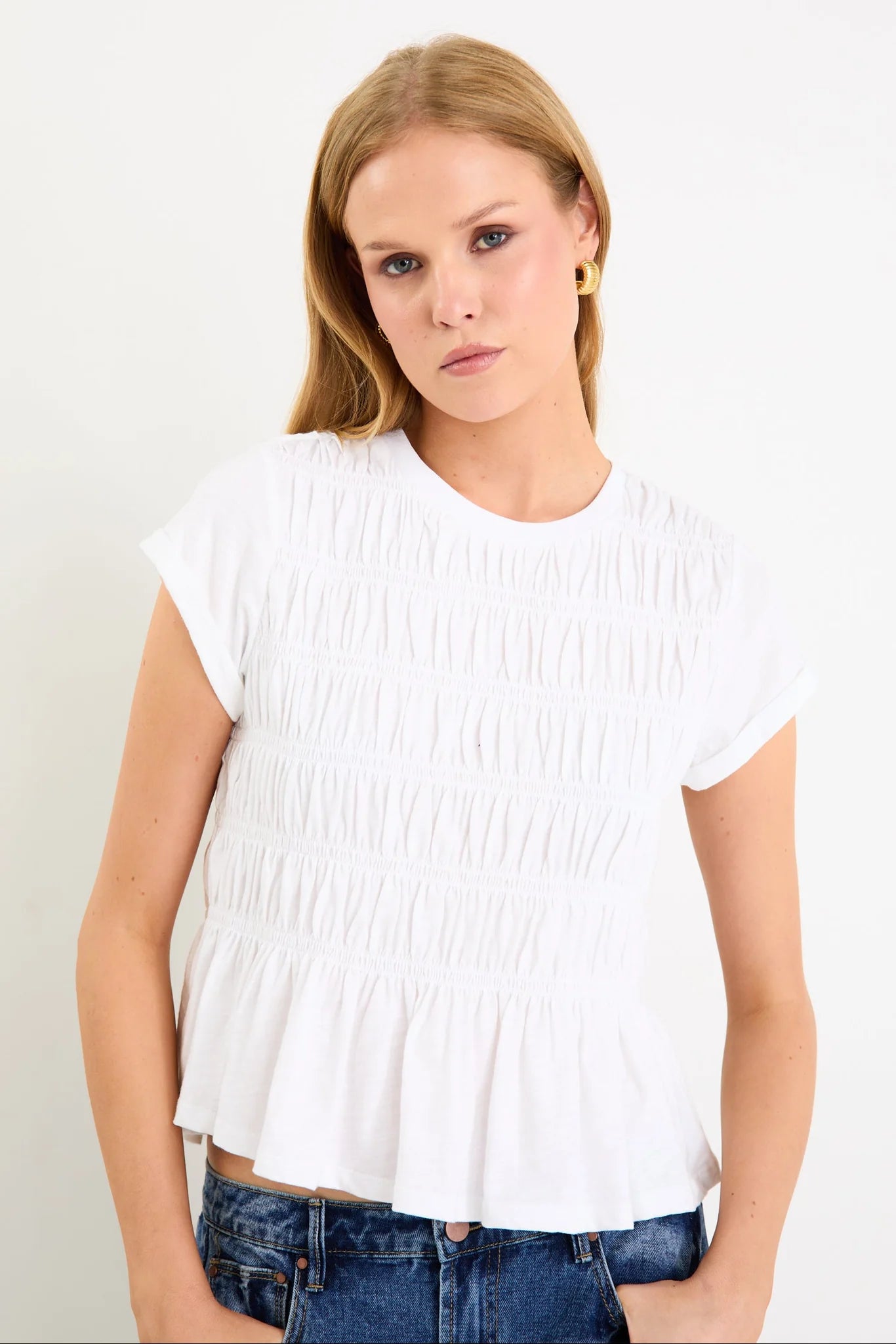 Neat White Shirred Detail Tee.  Stories Be Told