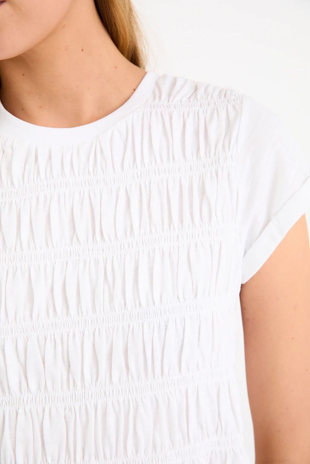 Neat White Shirred Detail Tee.  Stories Be Told