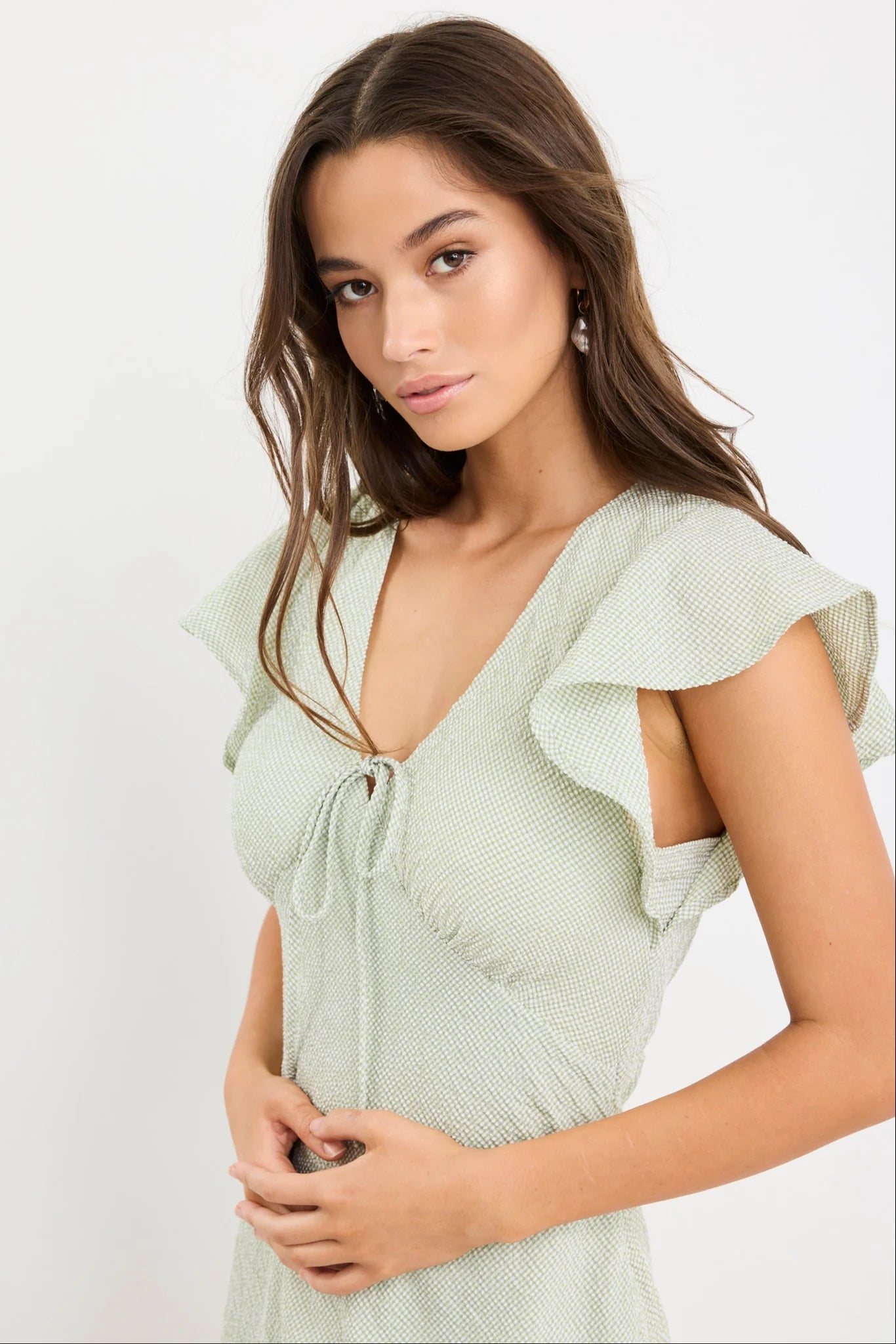 Ovation Sage Gingham Midi Dress