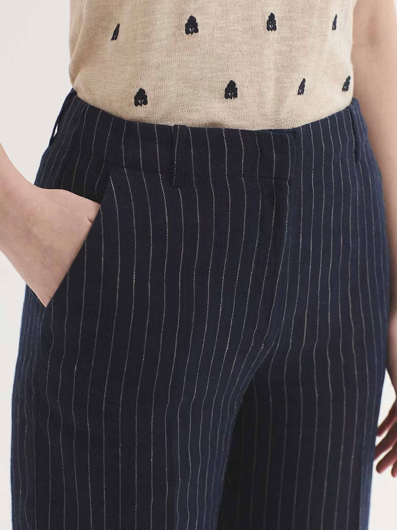 Linen-Cotton Pinstripe Trousers - Nice Things