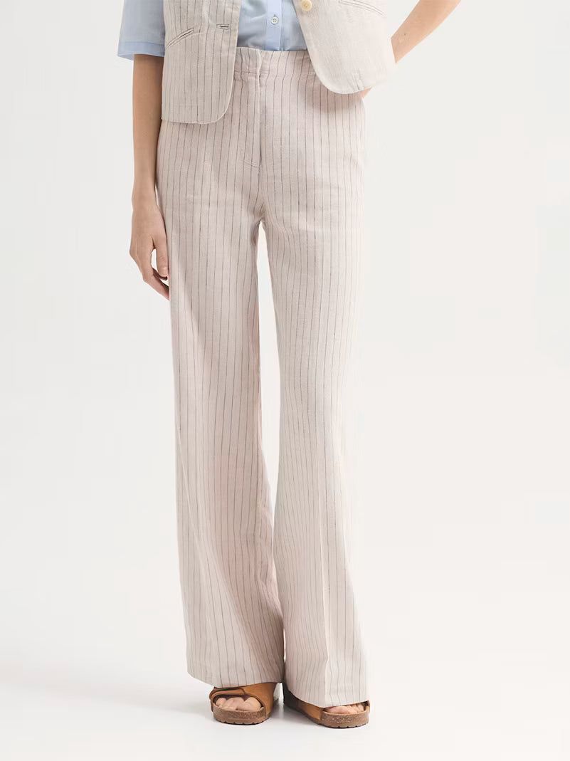 Linen-Cotton Pinstripe Trousers - Nice Things