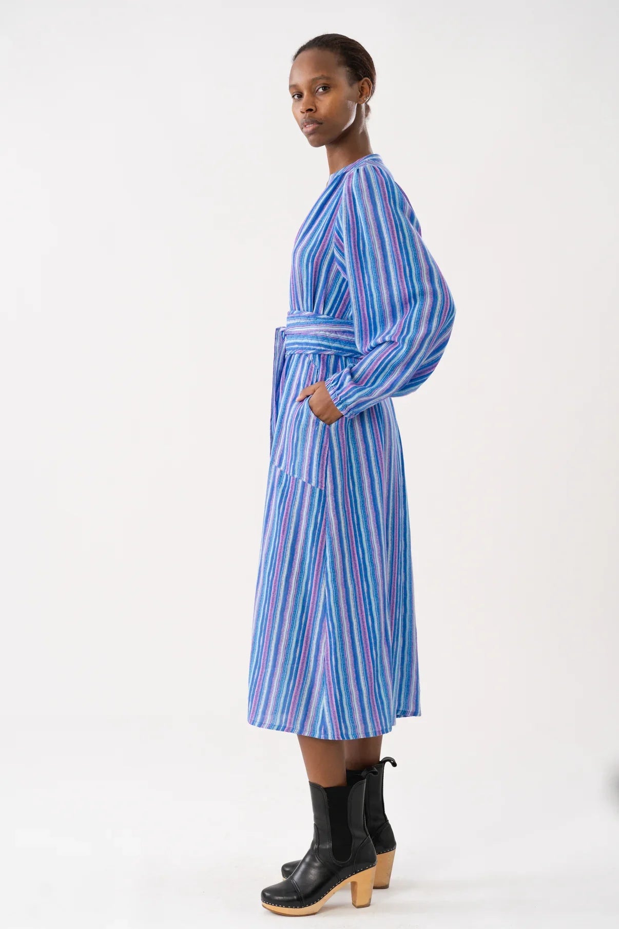 Paris Midi Dress in Multi Blue