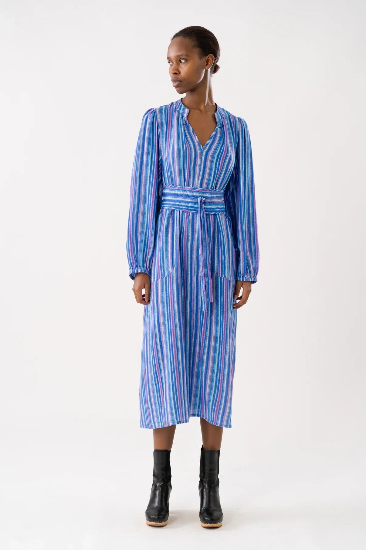 Paris Midi Dress in Multi Blue