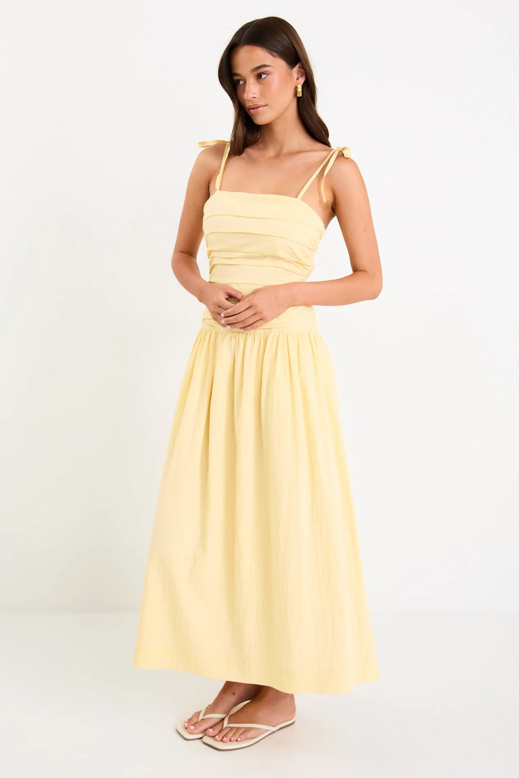 Pisa Butter Tie Strap Pleated Body Maxi Dress