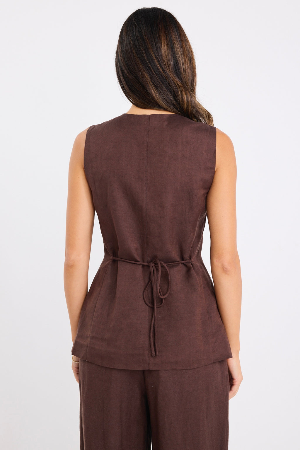 Polarity Chocolate Linen Viscose Crew Neck Fitted Vest