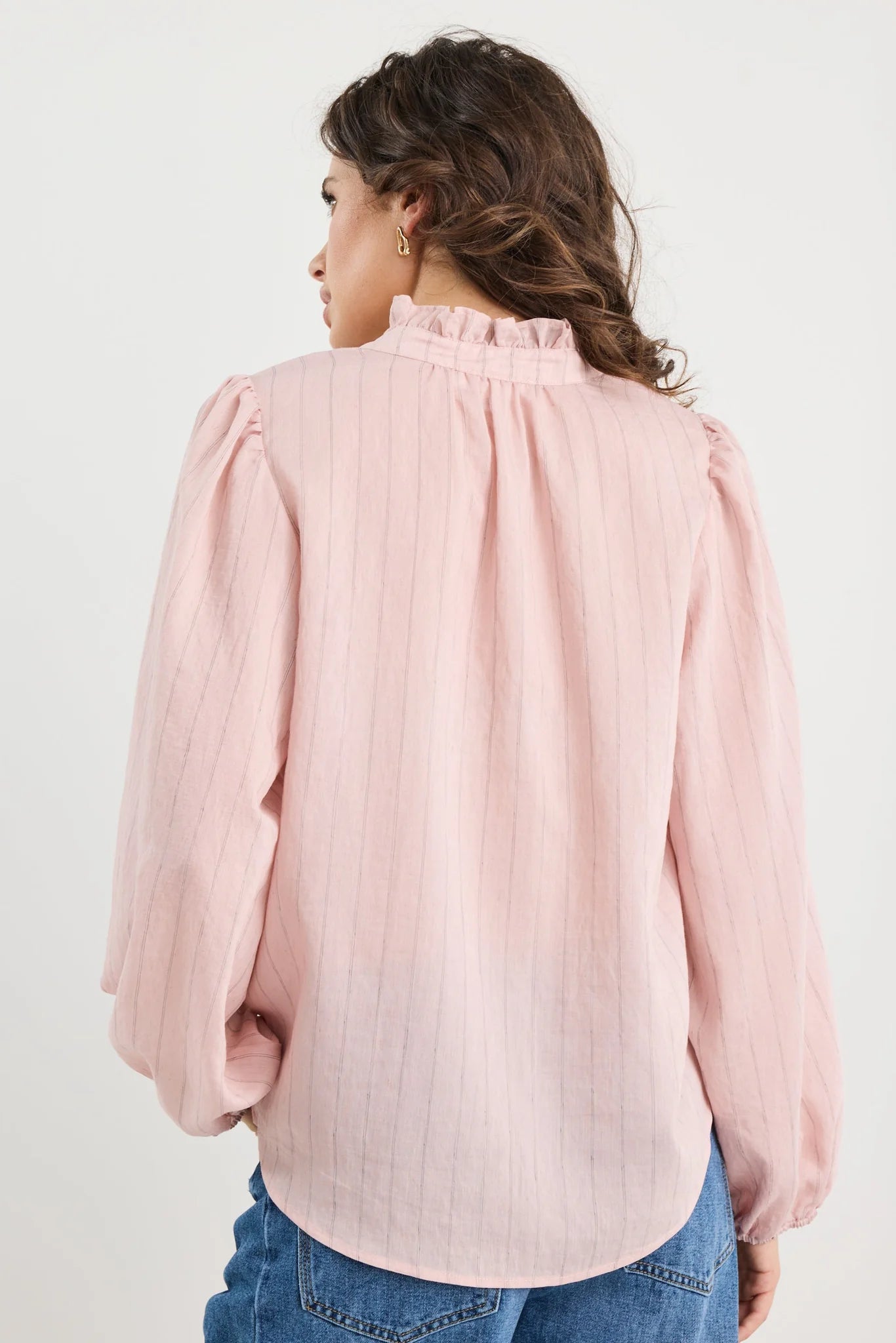 Premise Blush Stripe High Neck Buttoned Neck Top. Ivy + Jack