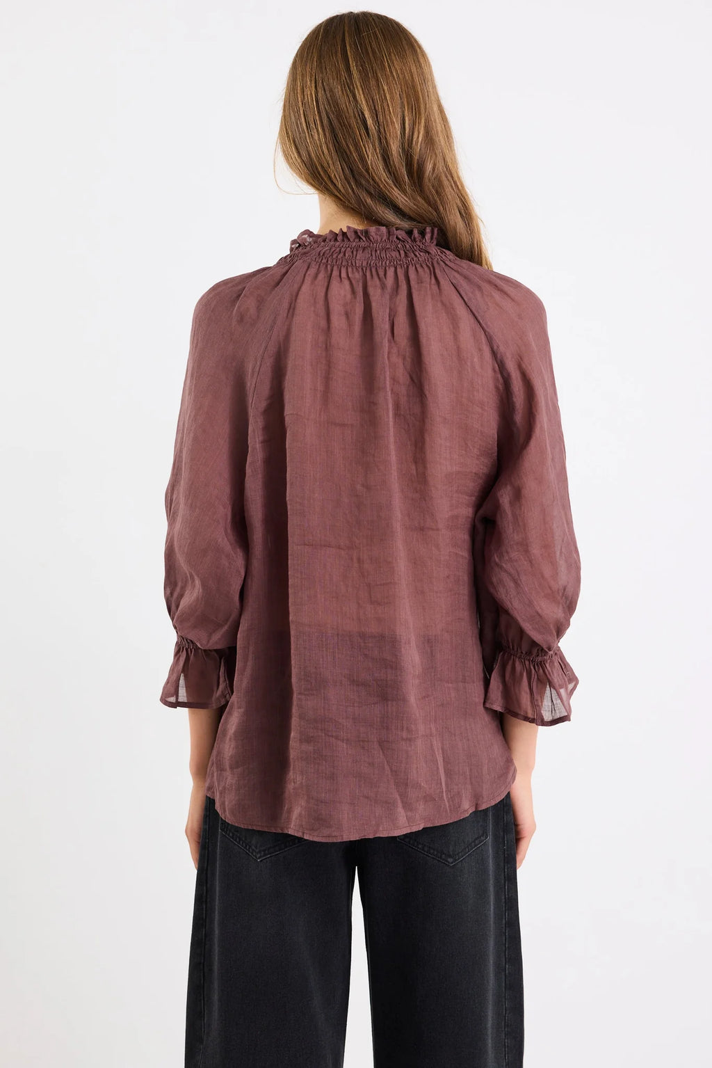 Prospect Chocolate Tie Front Mid Sleeve Top
