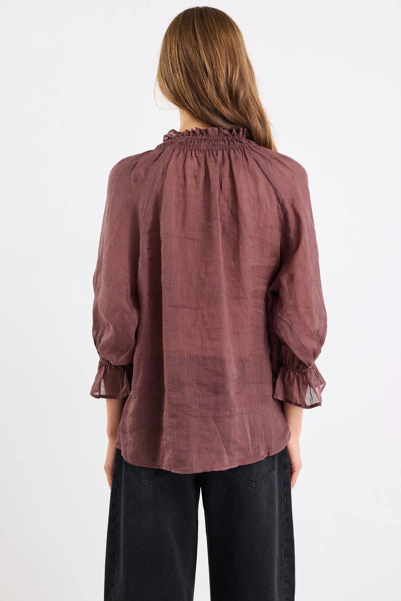 Prospect Chocolate Tie Front Mid Sleeve Top