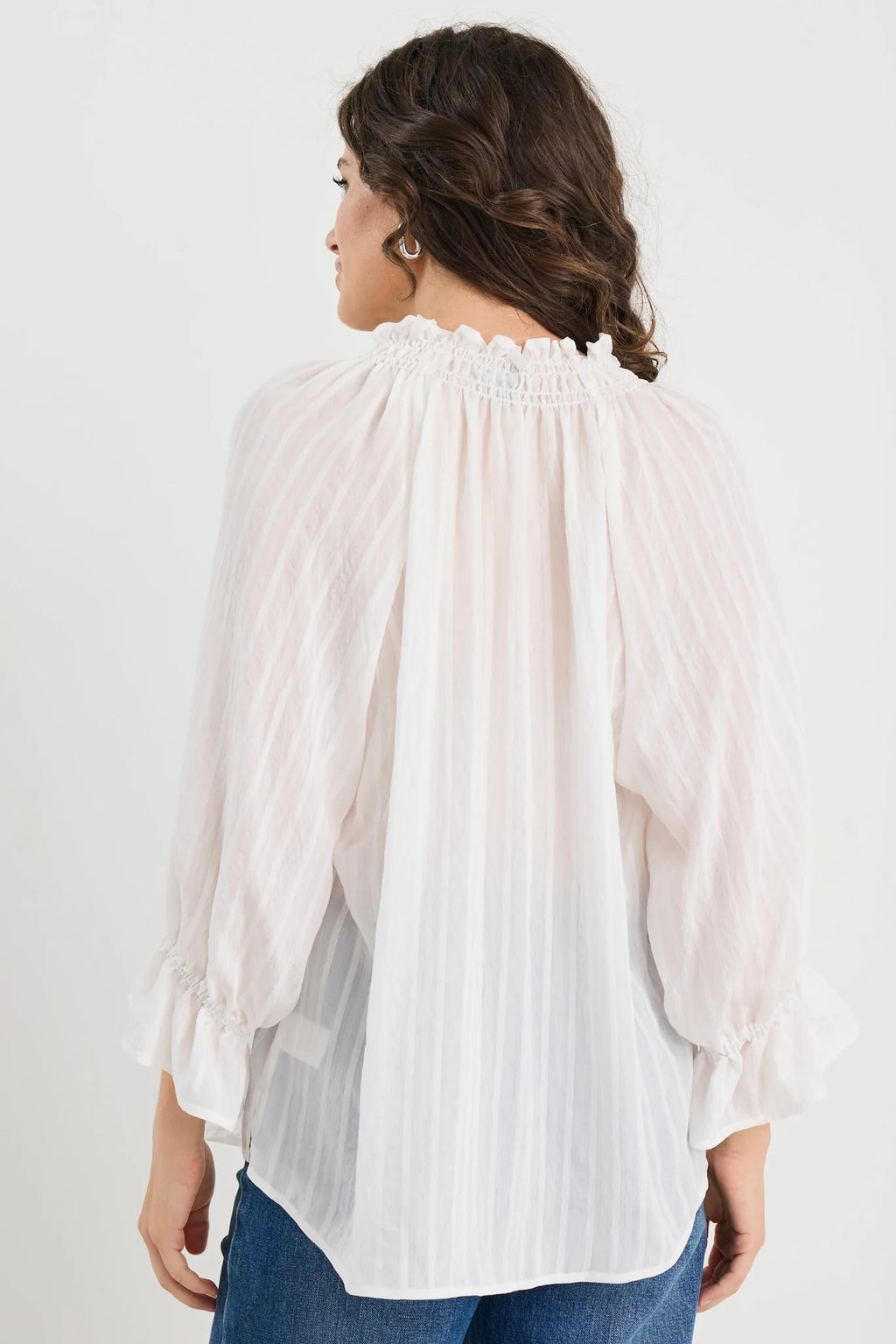 Prospect Ivory Stripe Tie Front Mid Sleeve Top