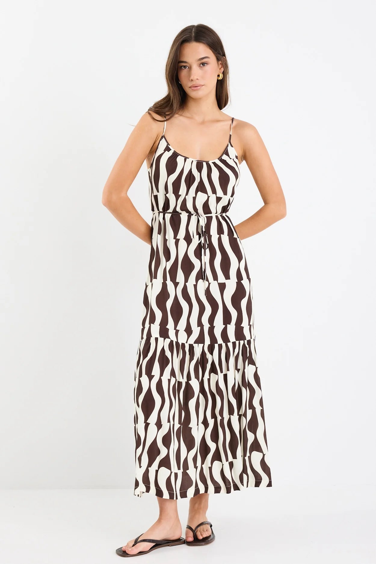 Relax Chocolate Geo Strappy Midi Dress