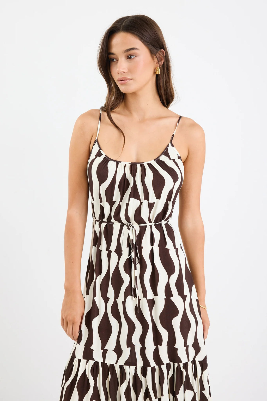 Relax Chocolate Geo Strappy Midi Dress