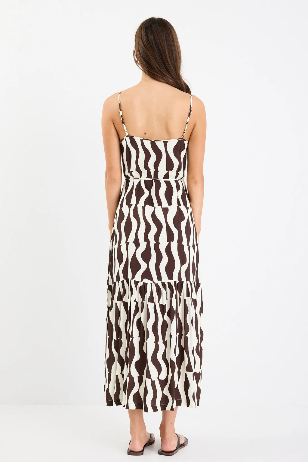 Relax Chocolate Geo Strappy Midi Dress