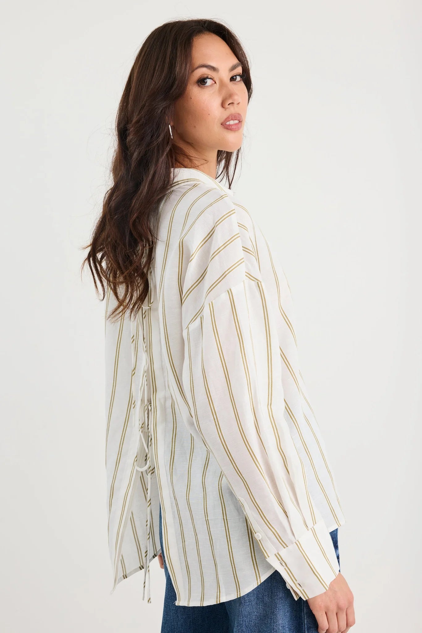 Reveal Khaki Stripe Tie Back Shirt