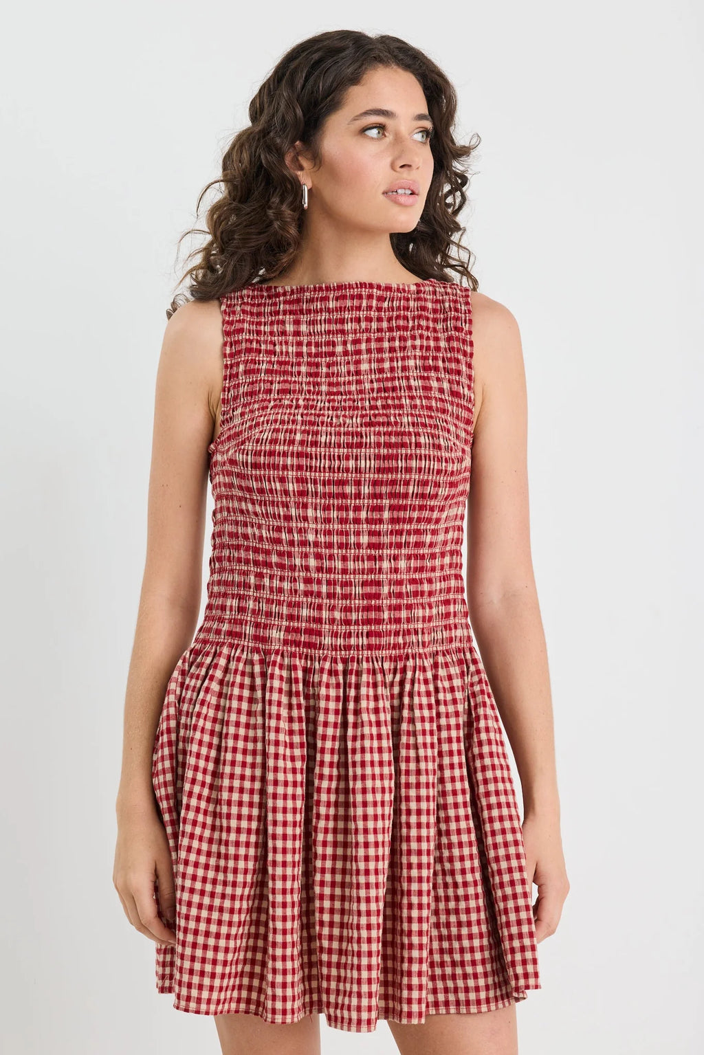 Rowan Red Gingham Shirred Body Mini Dress Ivy+Jack