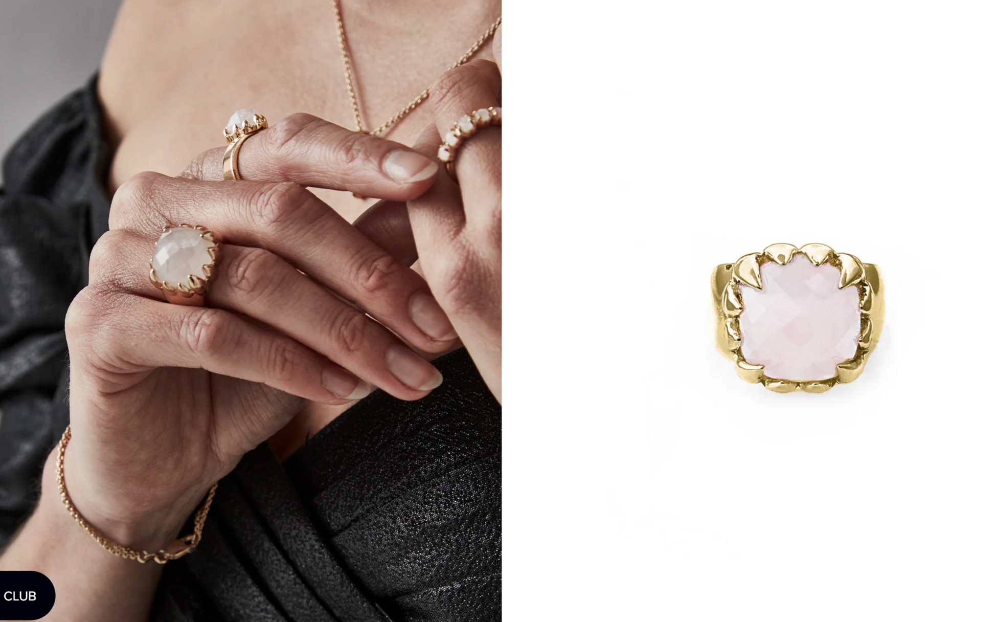 Stolen girlfriends club claw ring rose quartz gold plated