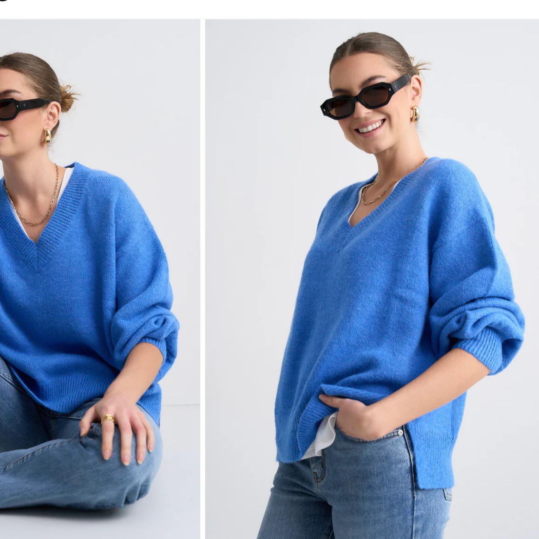 Harvest Azure Blue V Neck Knit Jumper