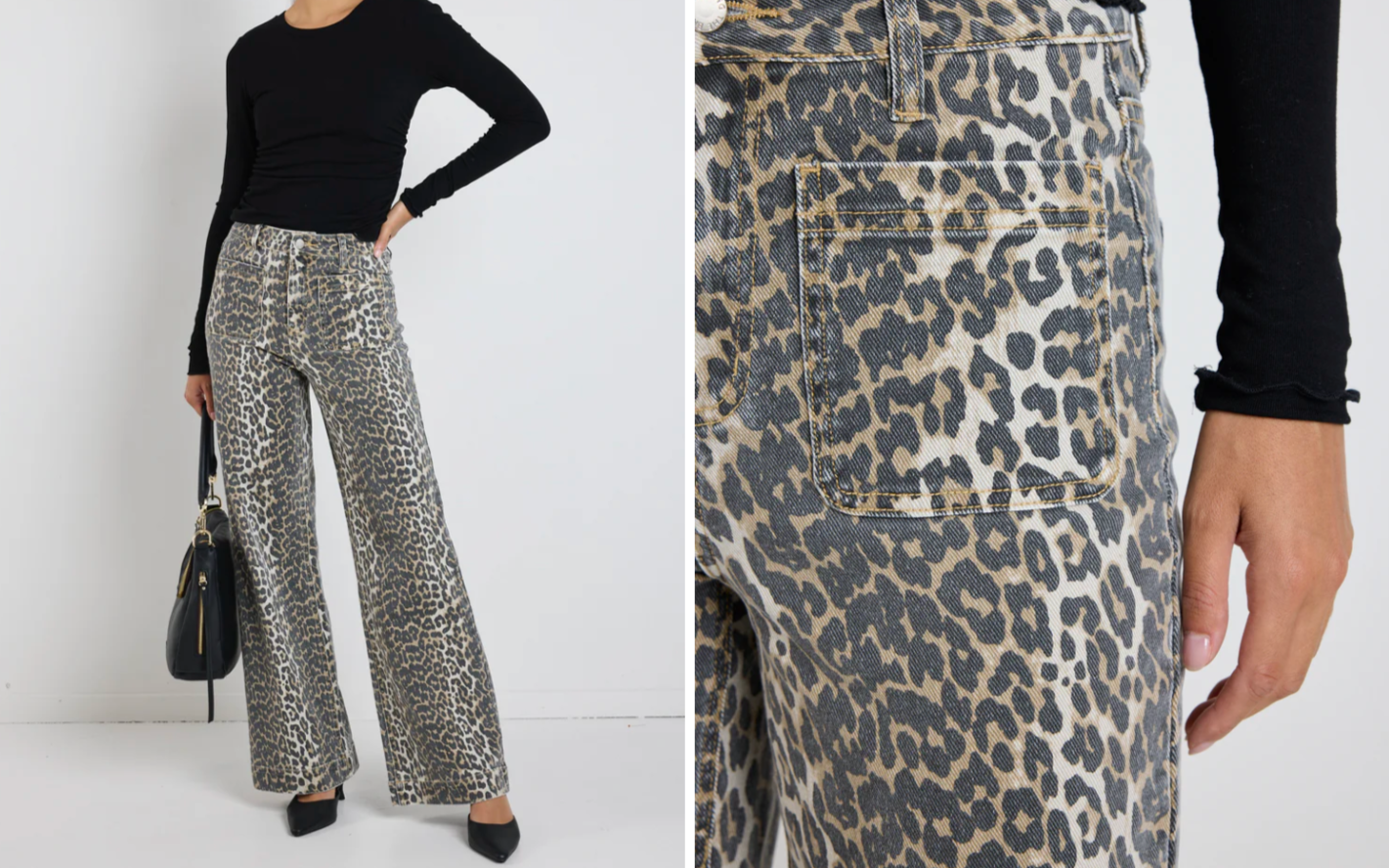 Zoey Leopard High Rise Wide Leg Pocket Jean