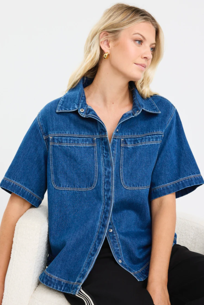 Crucial Storm Blue Denim Short Sleeve Shacket