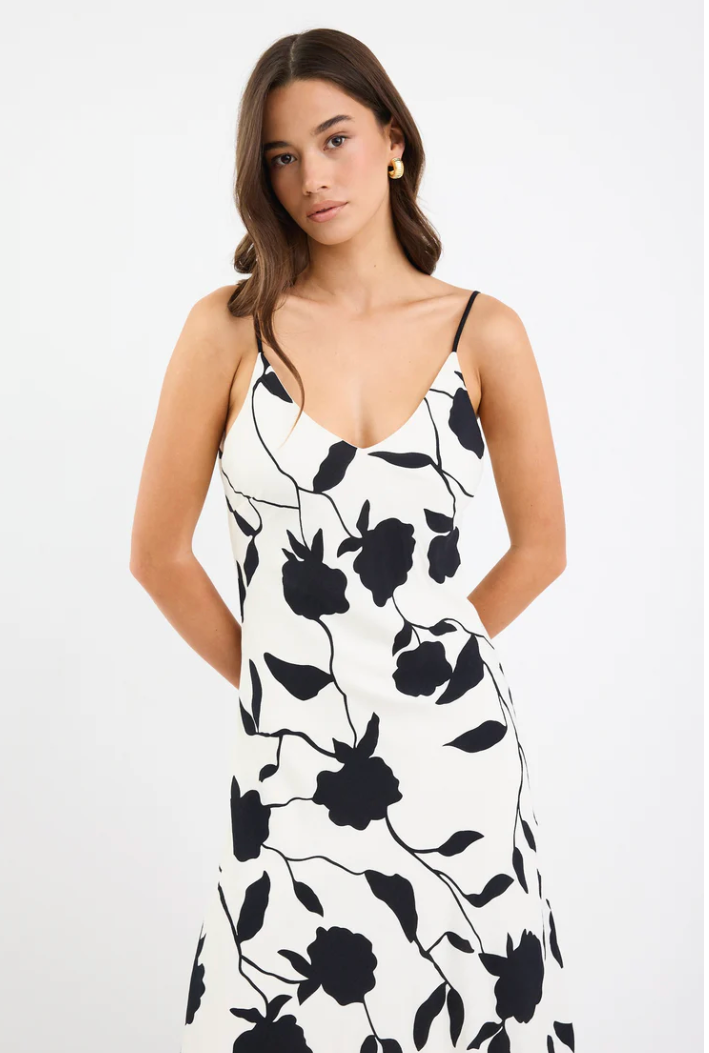 Saturn Ivory Floral Strappy Bias Slip Maxi Dress