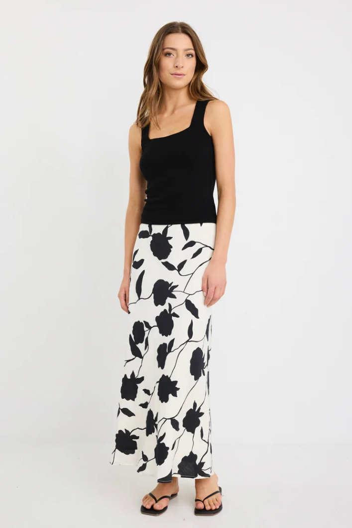 Prodigy Ivory Floral Bias Cut Midi Skirt