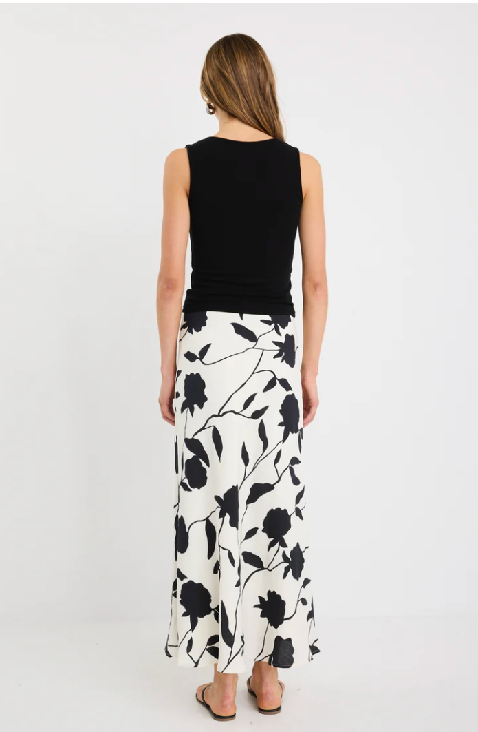 Prodigy Ivory Floral Bias Cut Midi Skirt