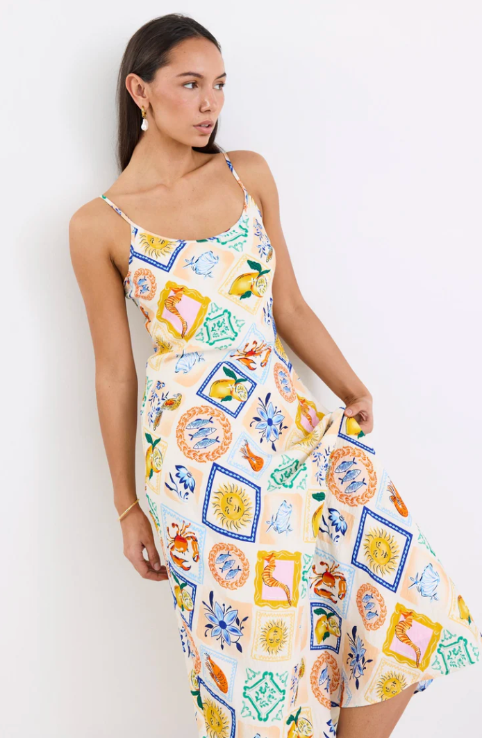 Hologram Holiday Print strappy bias slip dress