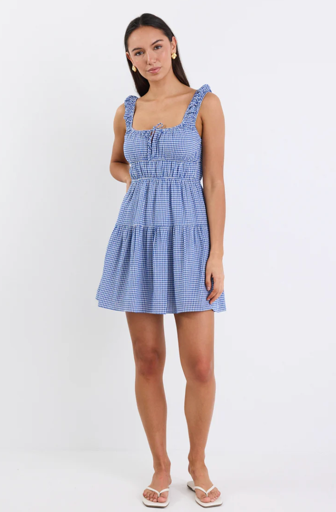 Tricky Electric Blue Mini Gingham Sleeveless Mini Dress