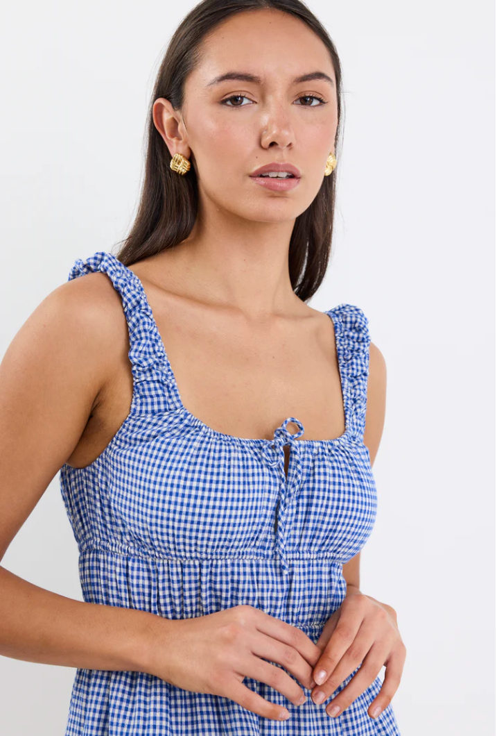 Tricky Electric Blue Mini Gingham Sleeveless Mini Dress