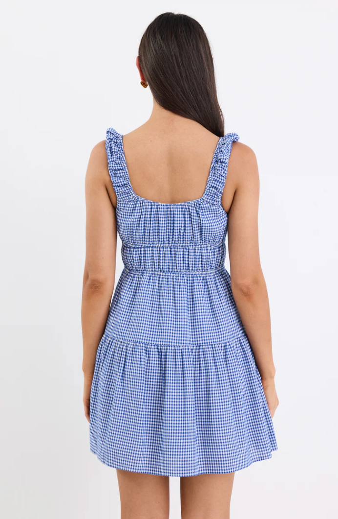 Tricky Electric Blue Mini Gingham Sleeveless Mini Dress