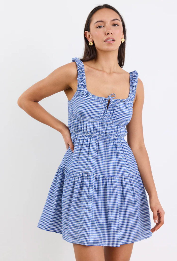 Tricky Electric Blue Mini Gingham Sleeveless Mini Dress