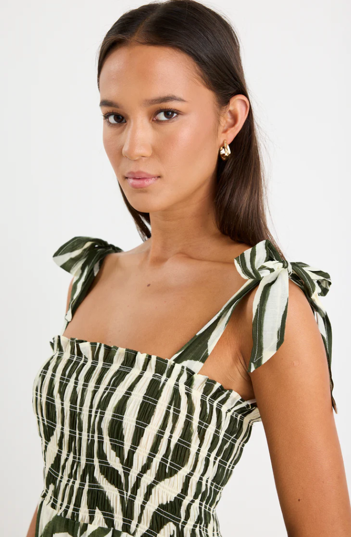 Isabella Khaki Zebra Strappy Tiered Maxi Dress