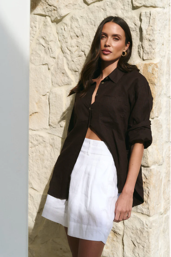 Literal linen pleat front short Stories be told