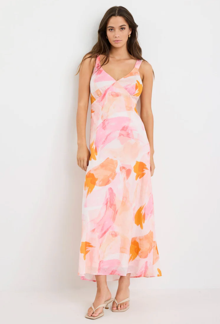 Romance sunset print strappy floaty maxi dress
