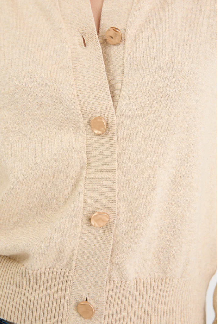 Delight Champagne Cotton Cashmere Fine Knit Crew Cardigan