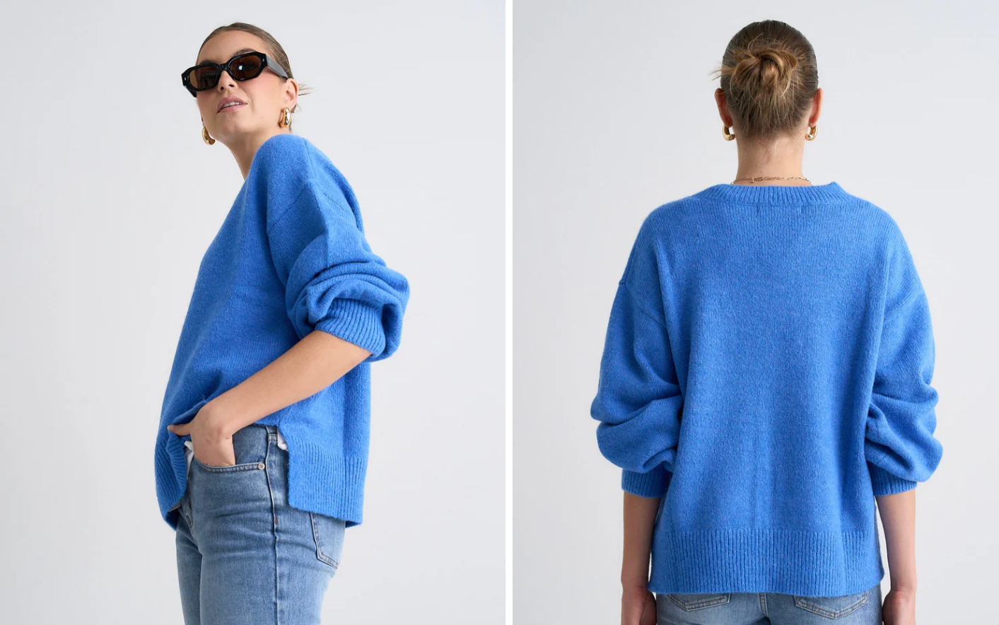 Harvest Azure Blue V Neck Knit Jumper