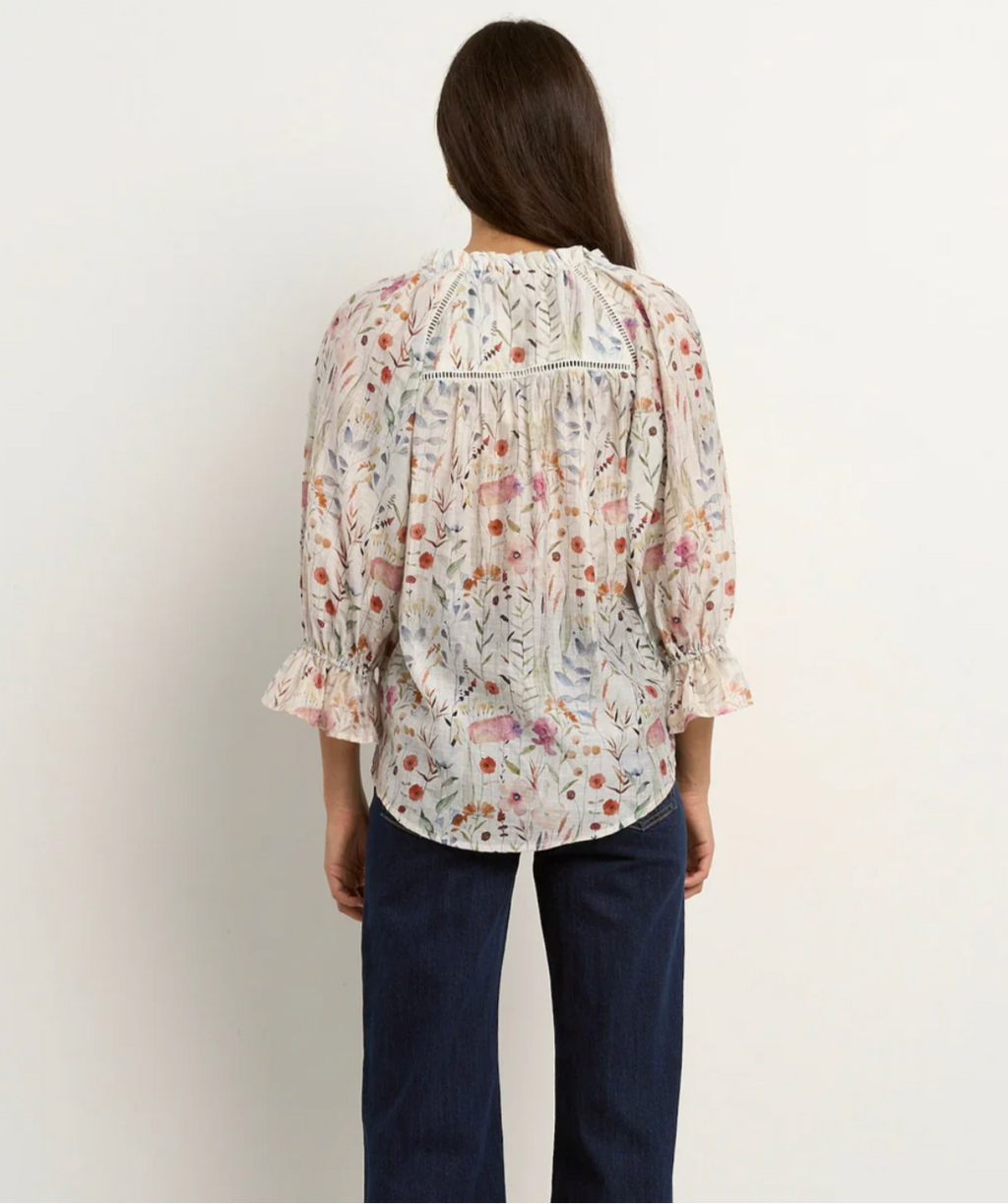 Encounter Cream Floral Gathered Button Front Top