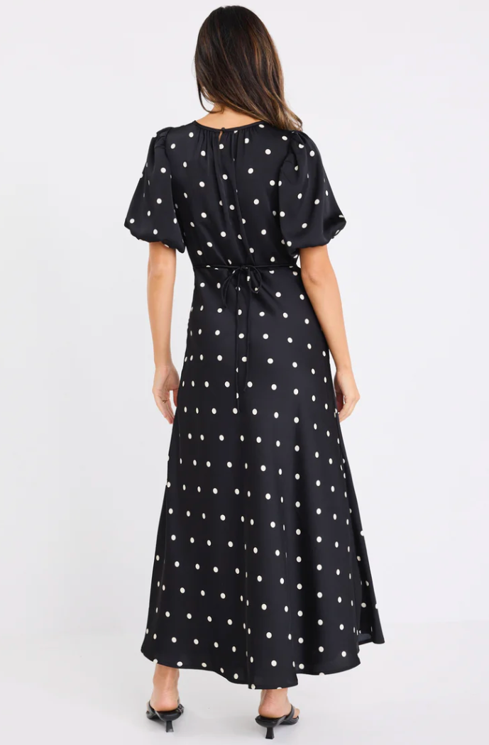 Stage Black Polka Dot Puff Sleeve Floaty Maxi Dress