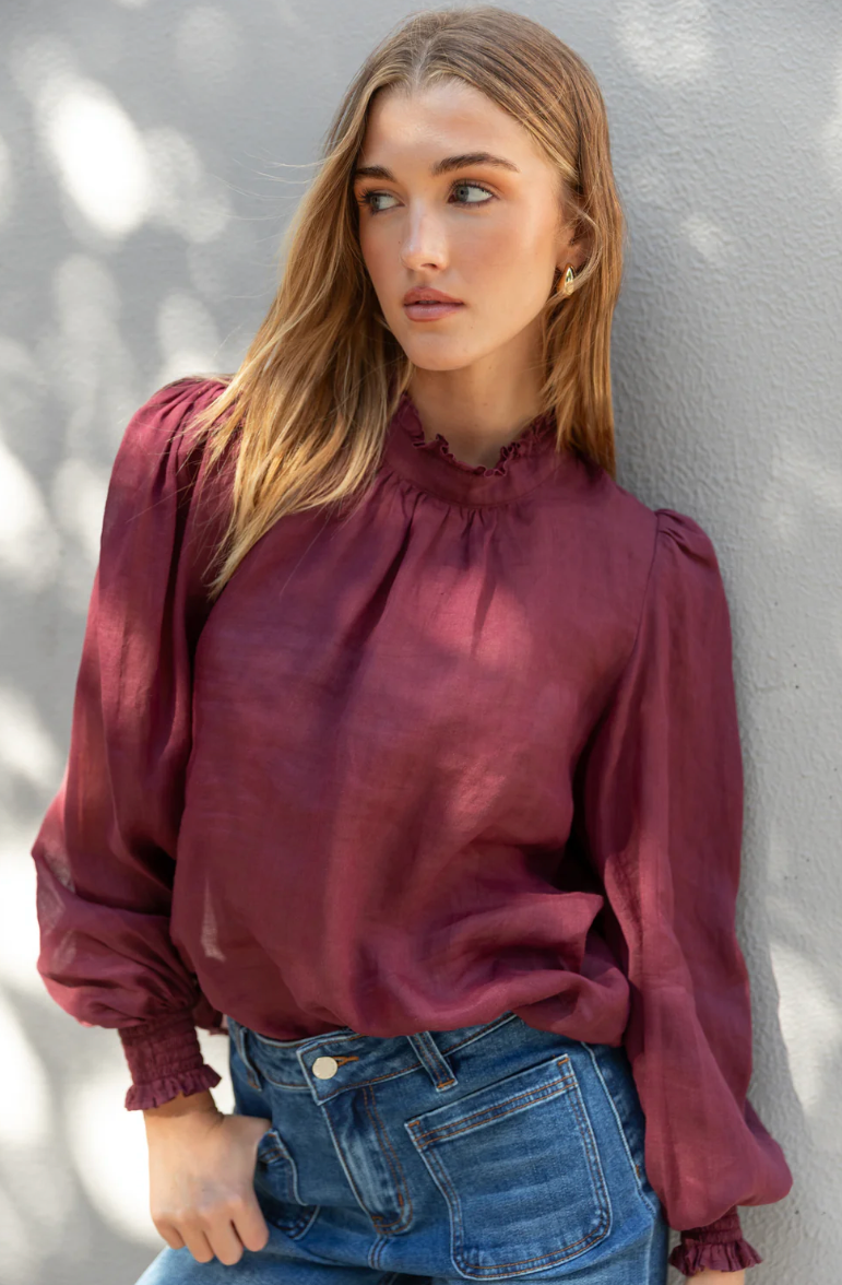 Poet Sheer Long Sleeve High Neck Top. By Rosa
