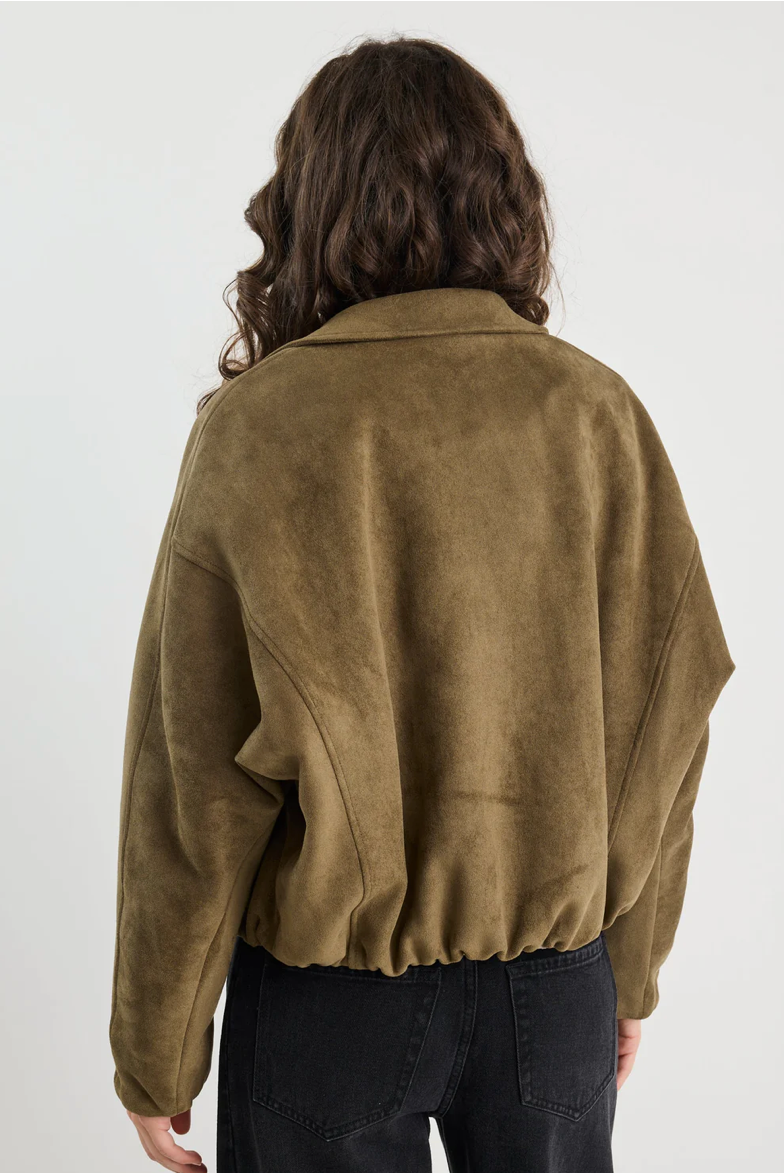 Troupe Mock Neck Suede Bubble Hem Jacket. Stories Be Told