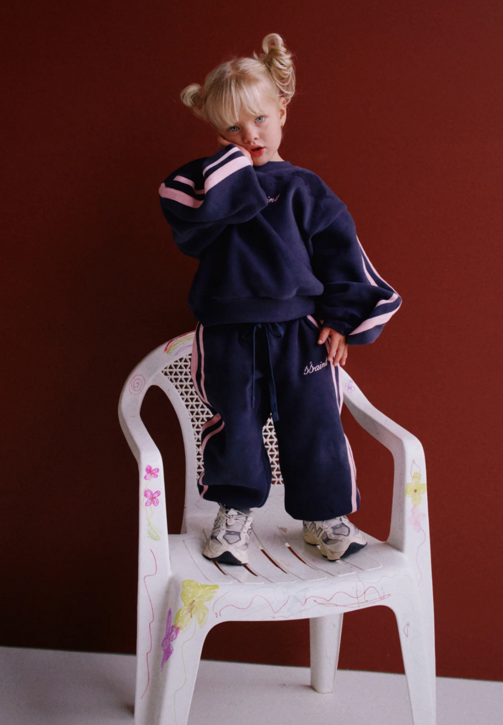 SŚAINT Kids Fleece Crew - Navy/Pink
