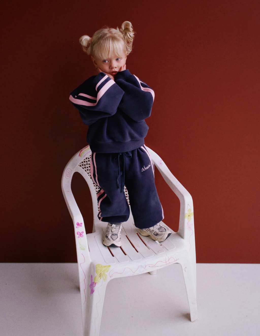 SŚAINT Kids Fleece Crew - Navy/Pink
