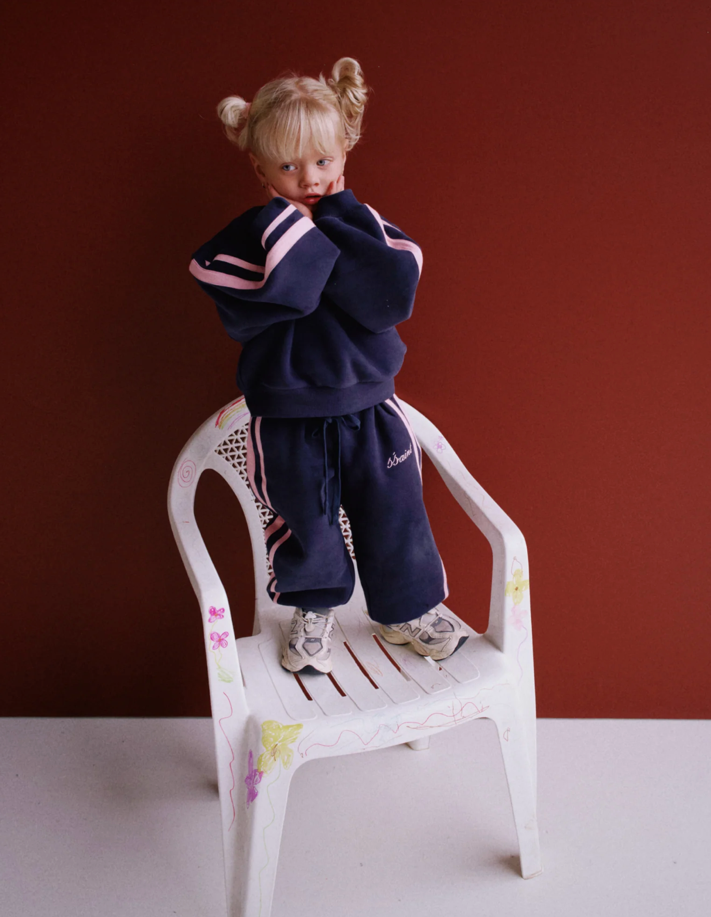 SŚAINT Kids Fleece Crew - Navy/Pink