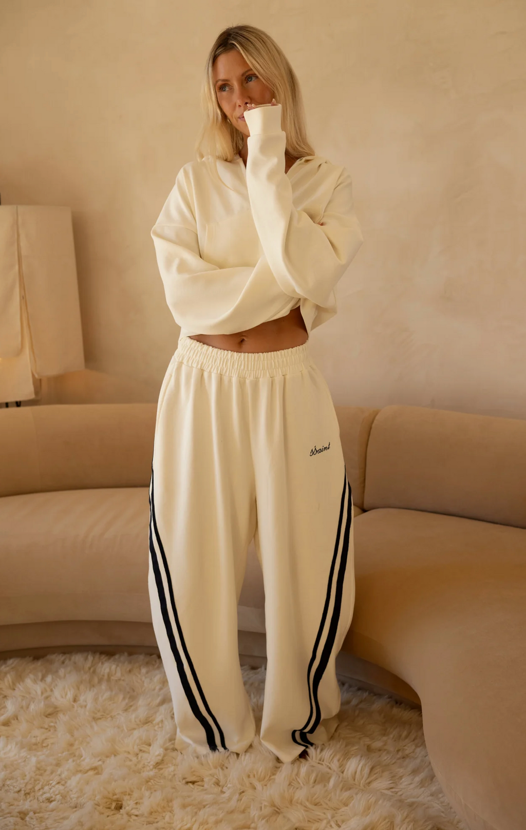 SŚAINT Barrel Trackpant - Butter/Navy