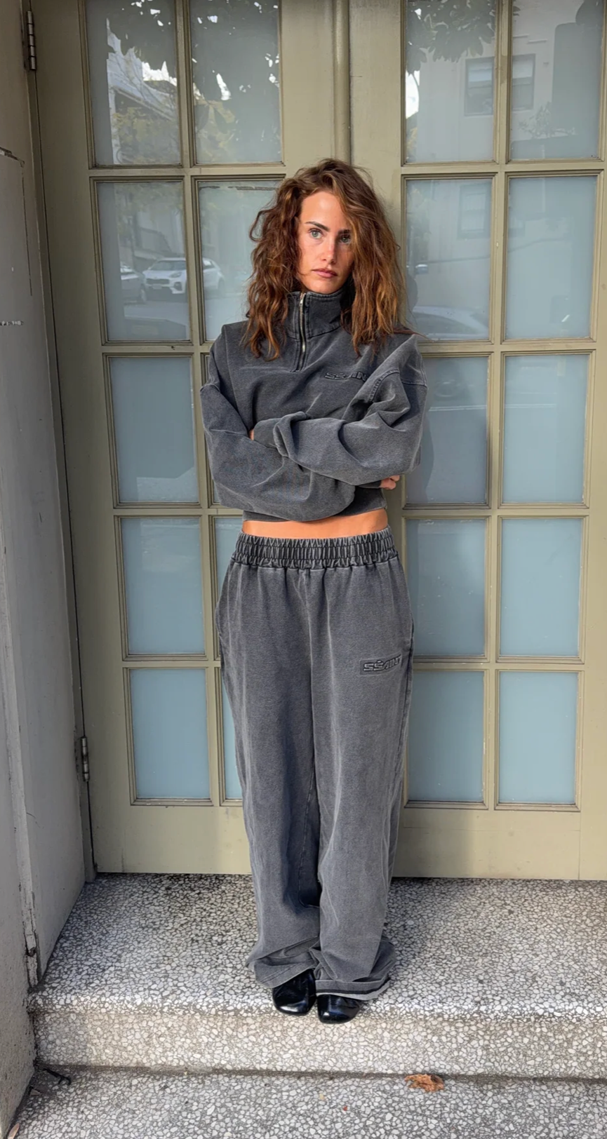 SŚAINT Acid Wash Cropped Jacket