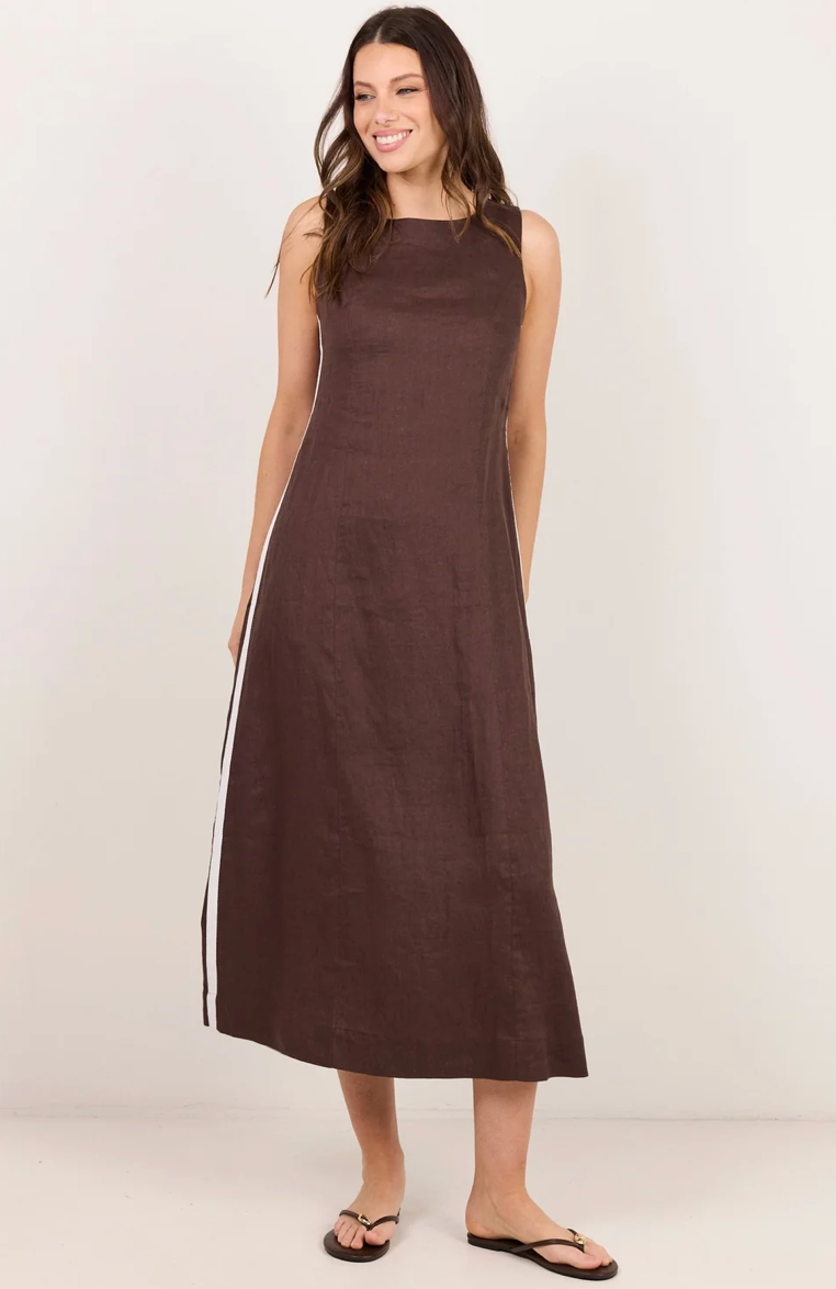 Future Dark Chocolate Linen Sleeveless Midi Dress - Stories Be Told